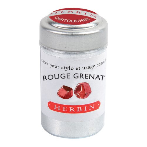 Pack of 6 Herbin Writing Ink Cartridges in vibrant Rouge Grenat, ideal for calligraphy and journaling.