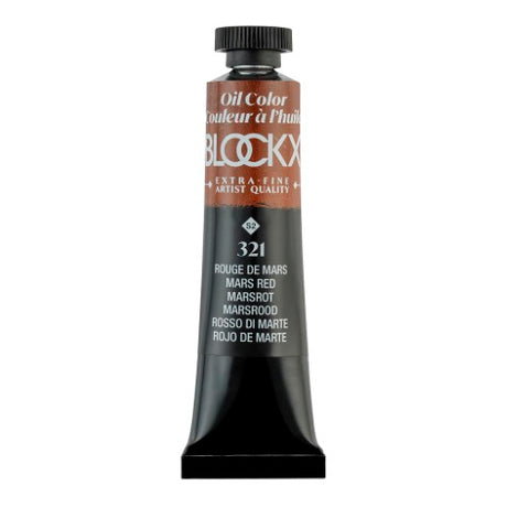 BLOCKX 20ml Oil Tube in Mars Red, featuring high-quality, vibrant pigment for artists' painting supplies.