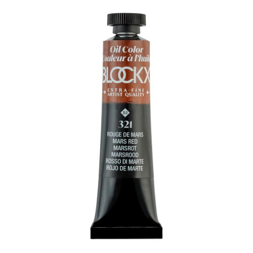 BLOCKX 20ml Oil Tube in Mars Red, featuring high-quality, vibrant pigment for artists' painting supplies.