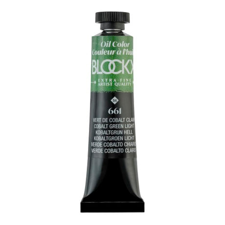 20ml BLOCKX Oil Tube in Cobalt Green Light, featuring high color concentration and smooth application for vibrant art.