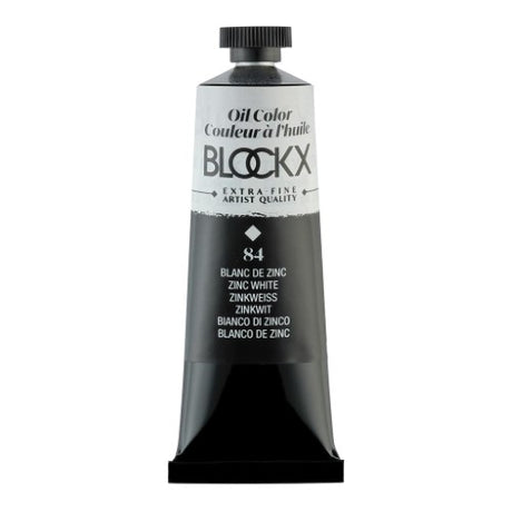 BLOCKX Oil Tube 35ml in Zinc White, premium semi-opaque oil paint with vibrant colors and smooth texture for artists.