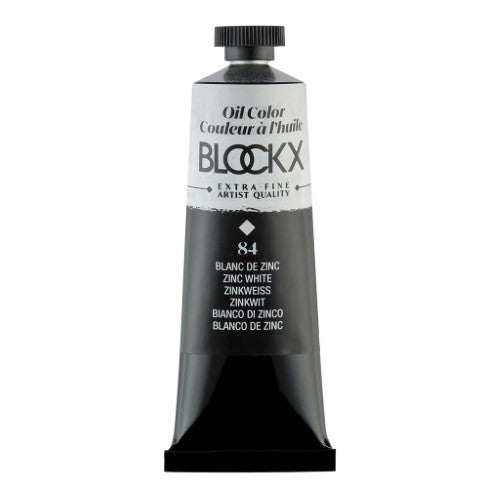 BLOCKX Oil Tube 35ml in Zinc White, premium semi-opaque oil paint with vibrant colors and smooth texture for artists.