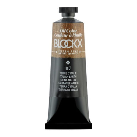 BLOCKX Oil Tube 35ml in Italian Earth, vibrant semi-opaque pigment for rich color and smooth application for artists.