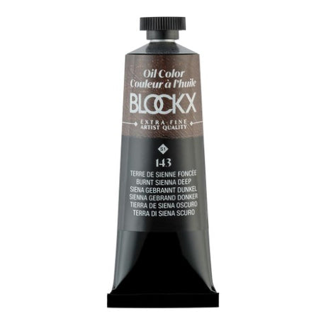 BLOCKX 35ml oil tube in Burnt Sienna Deep, rich pigment for vibrant artwork, ideal for landscapes and portraits.