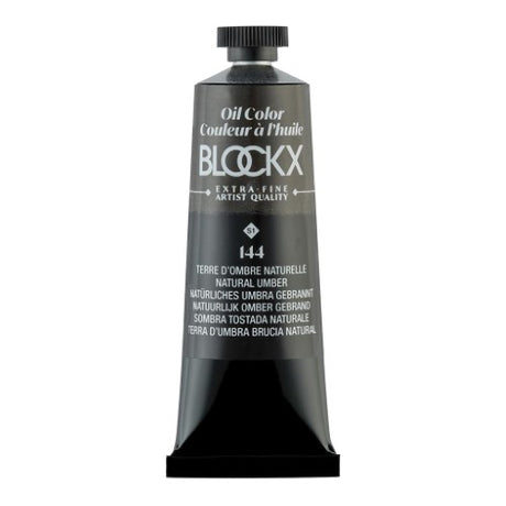 BLOCKX 35ml oil tube in Natural Umber, rich, smooth texture ideal for various painting techniques.
