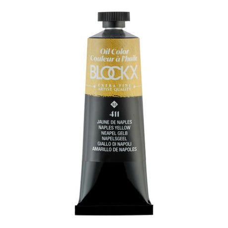 BLOCKX Oil Tube 35ml in S3 411 Naples Yellow, premium oil paint with vibrant color and exceptional smoothness for artists.