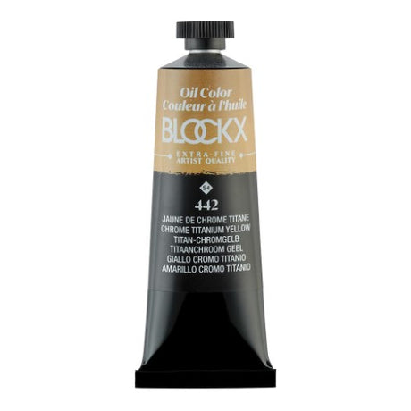 BLOCKX Oil Tube 35ml in Chrome Titanium Yellow, rich, smooth pigment ideal for artists seeking vibrant, high-quality oil paint.