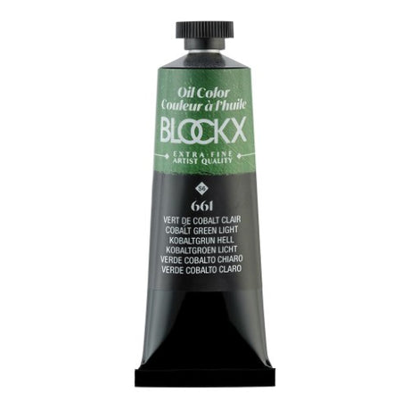 BLOCKX Oil Tube 35ml in Cobalt Green Light, high-quality pigment for seamless mixing and layering in artworks.