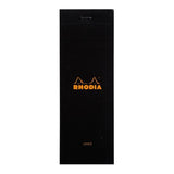 Rhodia Bloc Pad No. 8 features a stylish black cover, 80 lined microperforated sheets, perfect for shopping lists and notes.