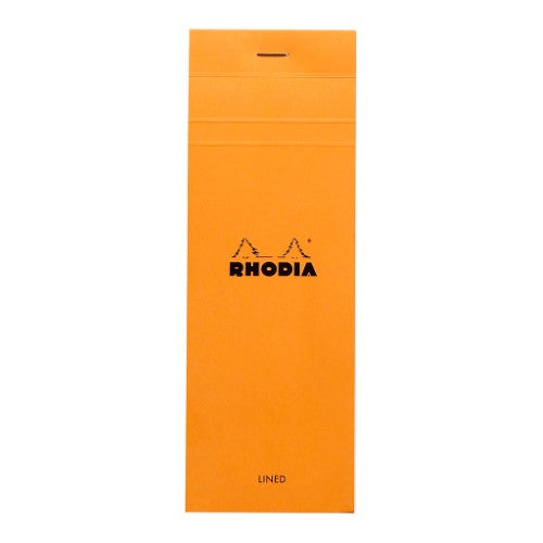 Rhodia Bloc Pad No. 8 in vibrant orange, 80 lined sheets, perfect for note-taking and shopping lists, with no bleed-through.