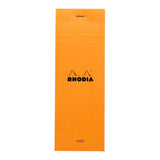 Rhodia Bloc Pad No. 8 in vibrant orange, 80 lined sheets, perfect for note-taking and shopping lists, with no bleed-through.