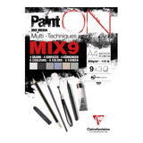 PaintON Pad MIX9 A4 with 27 sheets of 250gsm paper in various colors and textures, ideal for mixed media projects.