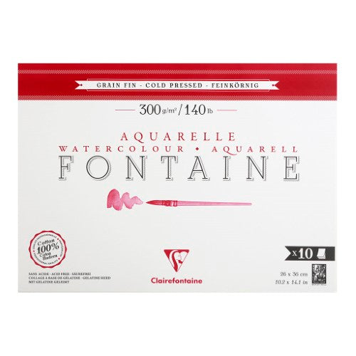 Fontaine Cold Pressed Pad 26x36cm, 300gsm watercolor paper, ideal for artists, 10 glued sheets for easy removal.