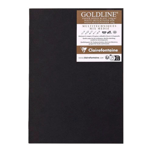 Goldline A4 sketchbook with 140g light grain paper, perfect for dry techniques and gouache, featuring 20 pages.