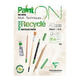 A3 PaintON Recycled Paper Pad with 30 sheets, ideal for dry and wet techniques, 250gsm, eco-friendly, smooth surface.