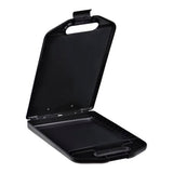 A4 black storage clipboard with weatherproof design, heavy-duty clip, ergonomic handle, and pen compartment.