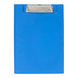 Durable blue A5 clipboard with double-sided design and internal pocket for papers and cards, perfect for professionals and students.
