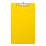 Durable yellow PVC clipboard with double-sided design and strong clip, ideal for organizing documents on the go.