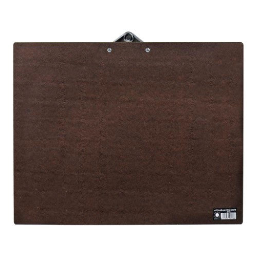 Dark brown A3 hardboard clipboard with a strong bulldog clip and wall hang hole. Durable writing surface.