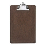 A5 dark brown hardboard clipboard with a bulldog clip for secure document holding and wall hanging convenience.