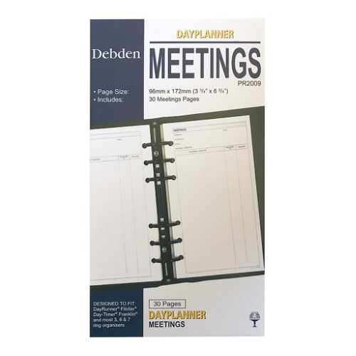 Debden Personal Dayplanner Refill for meetings featuring high-quality white paper and 6-ring system for easy organization.