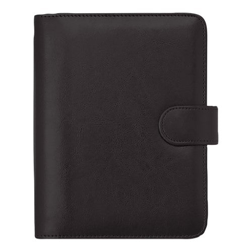 Debden Personal Dayplanner in black with snap closure, featuring undated pages and storage pocket for organized planning.