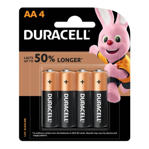 Duracell Coppertop AA battery pack of 4, ideal for powering everyday devices with long-lasting, reliable performance.