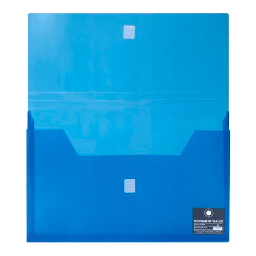 Blue OSC Document Wallet with Velcro closure, water-resistant, expandable gusset, ideal for organizing documents.