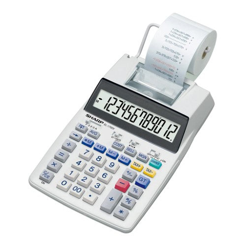 Sharp EL-1750V Printing Calculator with 12-digit LCD, fast printing, and user-friendly cost calculation features.