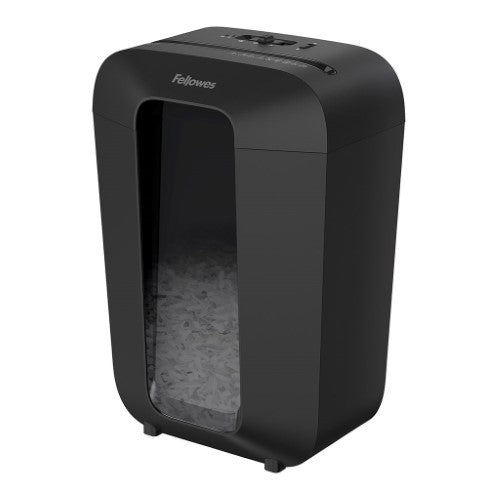 Fellowes Powershred LX70 Shredder shreds 11 sheets into P-4 particles, features Safety Lock and energy-saving system.