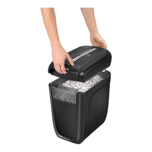 Fellowes Powershred 60Cs: Cross-cut shredder with SafeSense, shreds 10 sheets into secure particles, 22L bin for easy emptying.