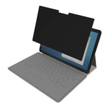 Fellowes PrivaScreen Privacy Filter for Surface Pro 3 & 4, blocking side views for privacy and protecting against glare and scratches.