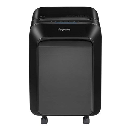 Fellowes Powershred LX210 Mini Cut Shredder featuring jam-proof technology, mini-cut security, and a 23L pull-out bin for home offices.