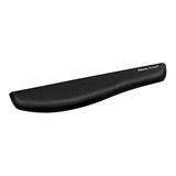 Fellowes PlushTouch Keyboard Wrist Rest in black, featuring FoamFusion Technology for comfort and Microban protection against bacteria.