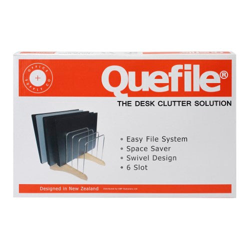 Silver OSC File Rack with 6 slots, swivel design for vertical/horizontal labeling, compact and foldable for easy storage.