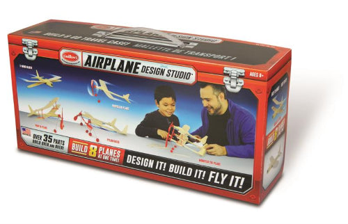 Creative Airplane Design Studio Set featuring over 35 balsa wood components for building and flying custom model planes.