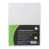 Pack of 12 A4 clear L-shaped pockets in vibrant translucent colors, made from durable, archival-safe polypropylene.
