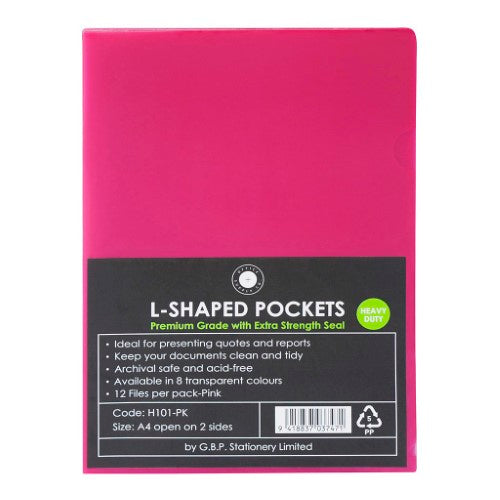 OSC L Shaped Pockets A4 Pink Pack 12