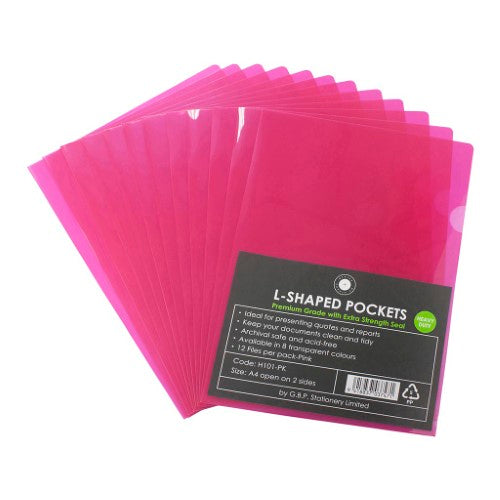 OSC L Shaped Pockets A4 Pink Pack 12