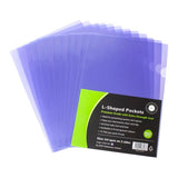 Purple A4 L-shaped pockets pack of 12, made of heavy-duty polypropylene for document protection and organization.