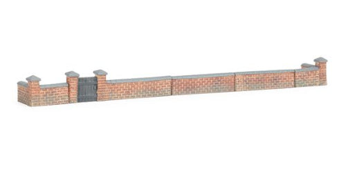 Victorian terrace house garden wall in '00' scale, detailed brick finish, ideal for model railway landscapes.