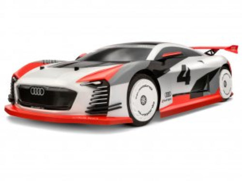 Pre-painted 200mm Audi e-tron RC car body, designed for easy installation on 1/10 scale touring cars.