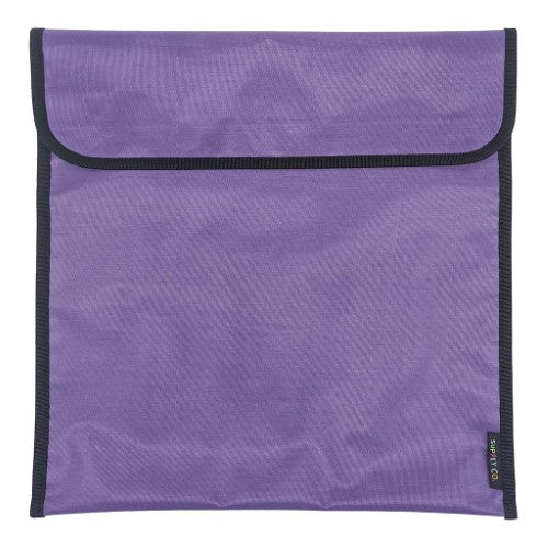 Purple Supply Co Homework Bag 36x33cm, durable nylon, secure flap opening for organizing school supplies.