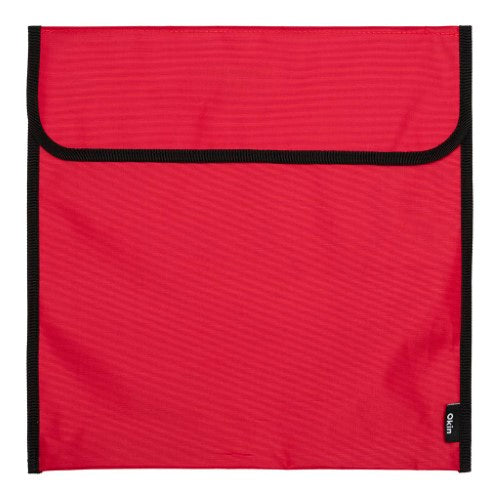 Red Supply Co homework bag, 36x33cm, durable nylon with hook and loop fastener for secure school essentials storage.