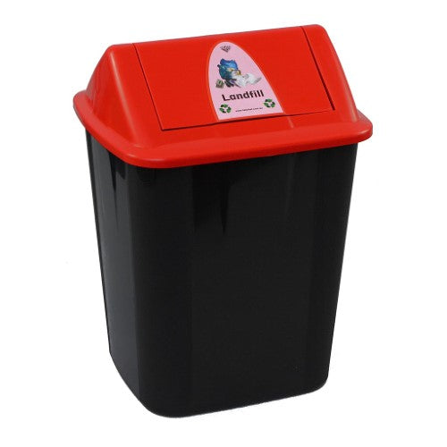 Italplast greenR 32L Waste Bin, black with red lid, made from recycled materials for eco-friendly waste management.