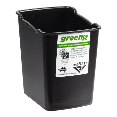 Italplast greenR black pen cup, crafted from recycled materials, stylishly organizes pens and pencils on any desk.