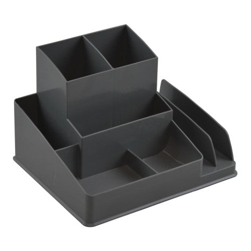 Stylish Space Grey desk organiser for tidy storage of pens and notepads; sleek, modern design fits any workspace.