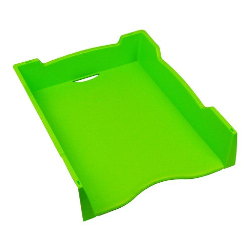 Vibrant lime Italplast E Letter Tray A4, holds 500 sheets, stackable design, perfect for organized workspaces.