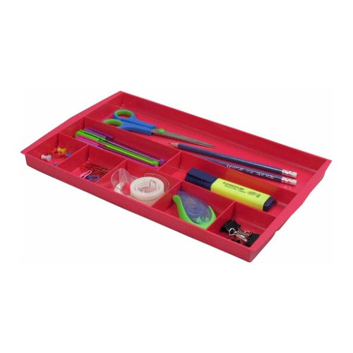 Italplast Drawer Tidy in Watermelon, featuring 8 compartments for organized stationery, dimensions 370x22x220mm.