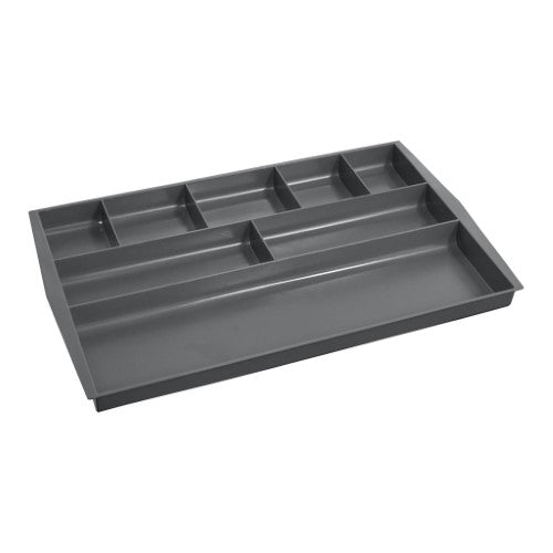 Italplast Drawer Tidy in Space Grey with 8 compartments for organized stationery, ideal for desk or drawer use.